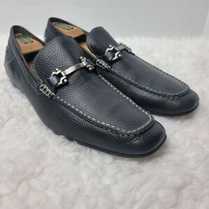 Aston Grey Navarro Black Leather Loafers Size 10.5 Casual Shoes Horsebit Detail